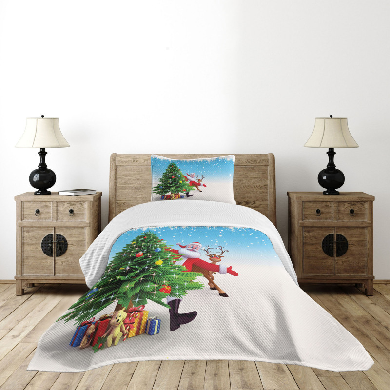 Xmas Reindeer Presents Bedspread Set