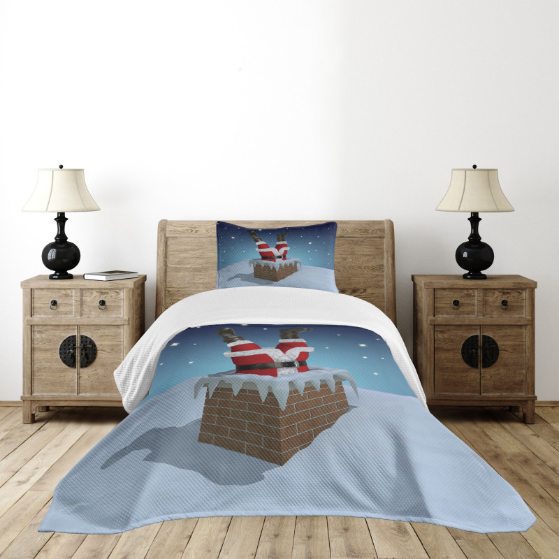 Santa Stuck in Chimney Bedspread Set