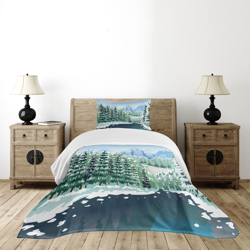 Winter Season Trees Bedspread Set