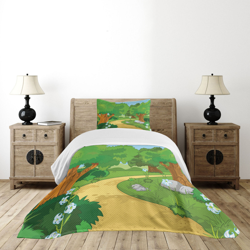 Pathway Flowers Trees Bedspread Set