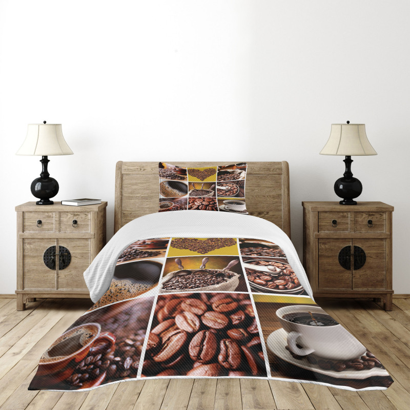 Coffee Photos Girds Bedspread Set