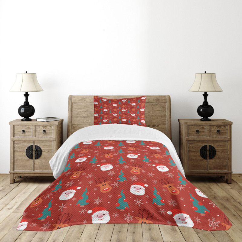 Merry Xmas Cartoon Santa Bedspread Set