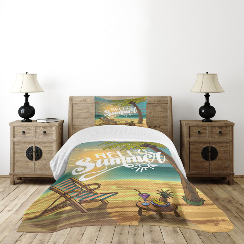 Chair Under Palm Trees Bedspread Set