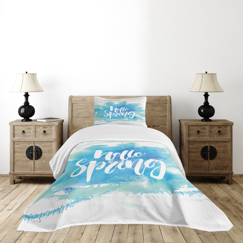 Pastel Blue Spring Theme Bedspread Set