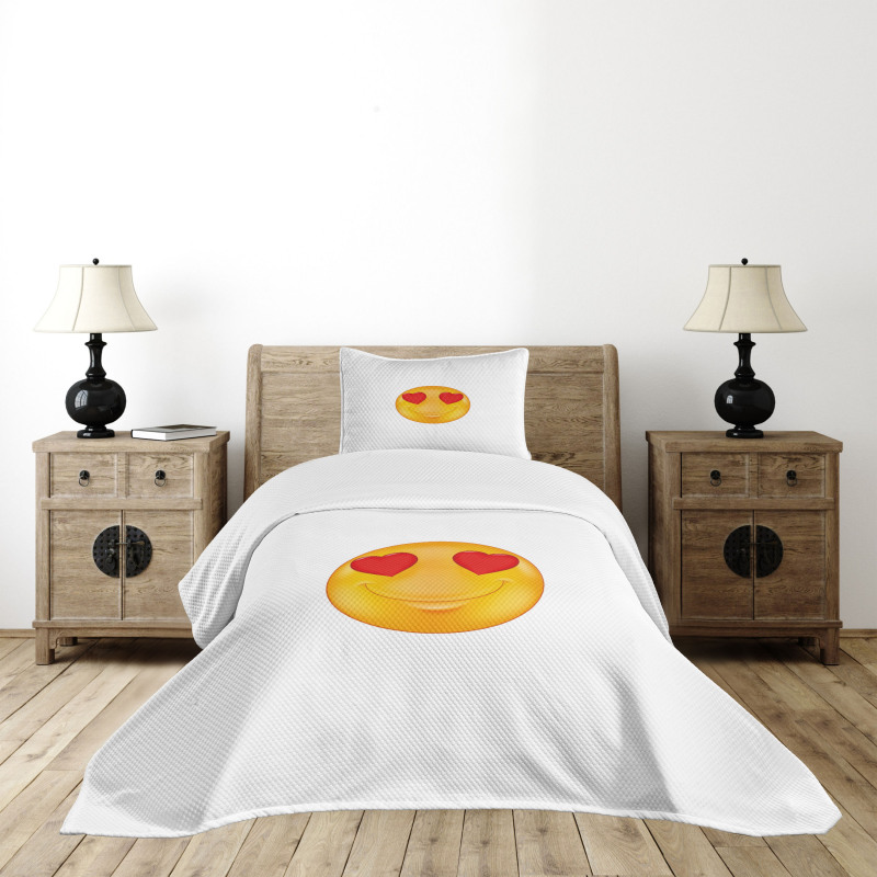 Cartoon Smiley Face Heart Bedspread Set