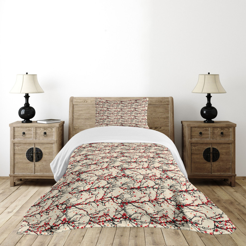 Red Flowers Tree Bedspread Set