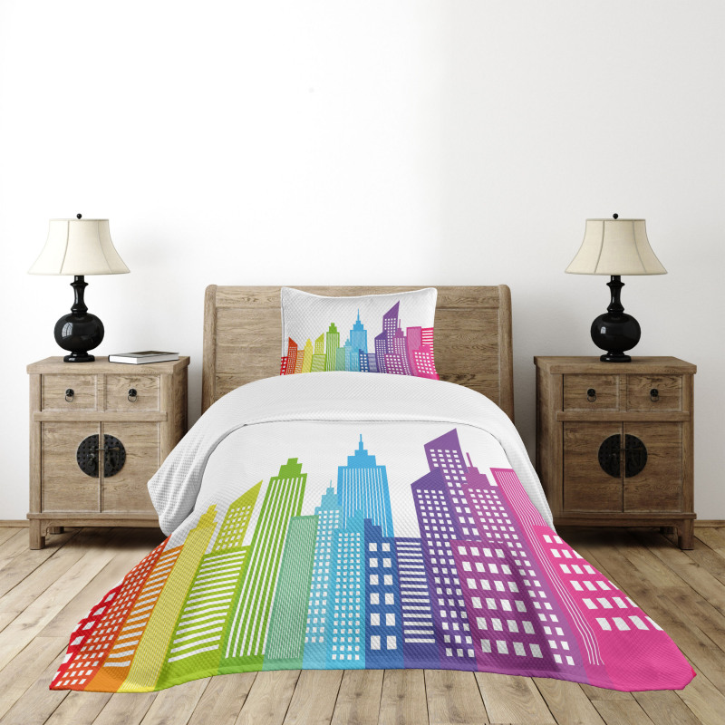 Colorful Skyline Urban Bedspread Set