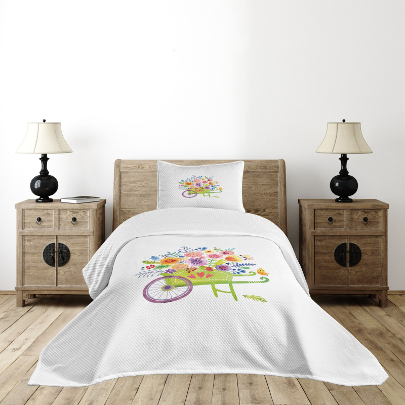 Wheelbarrow Flowers Bedspread Set