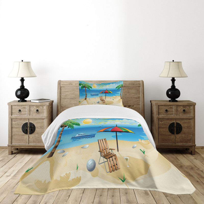 Cartoon Coast Pattern Bedspread Set