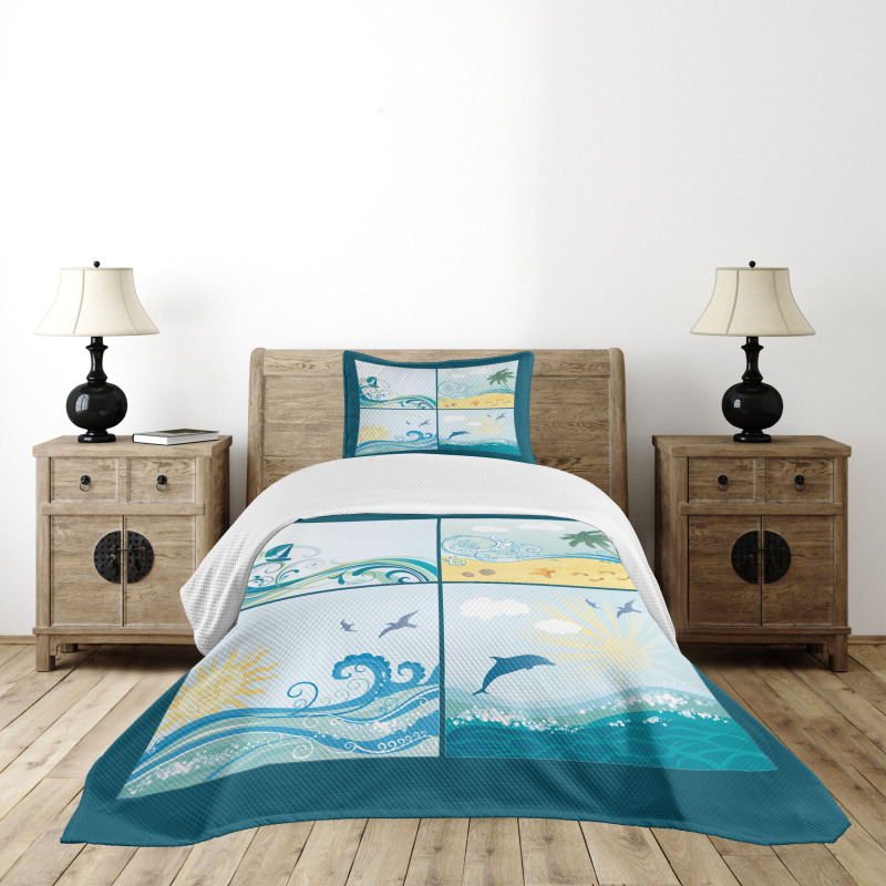 Maritime Themed Waves Bedspread Set