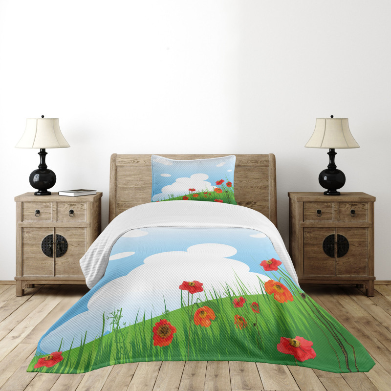 Idyllic Grassy Landscape Bedspread Set