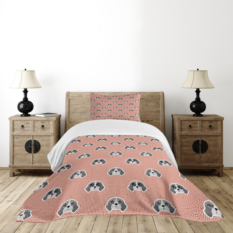 Beagle Puppy Squares Bedspread Set