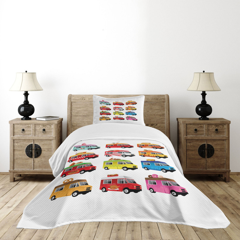 Colorful Food Trucks Bedspread Set