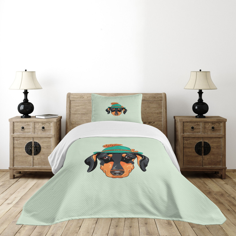 Hipster Dog and Hat Bedspread Set