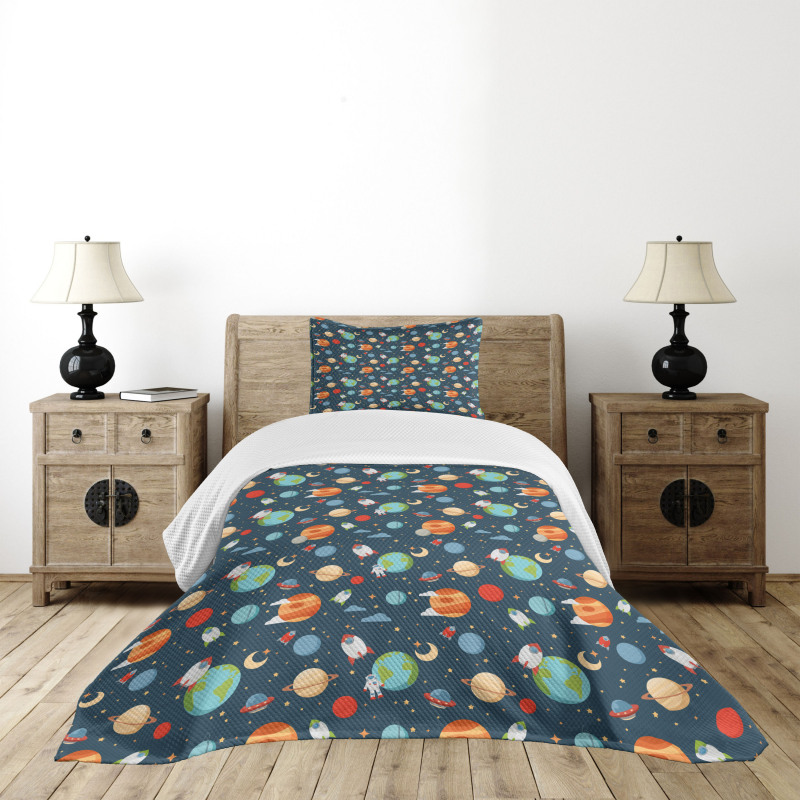 Cartoon Planets in Space Bedspread Set