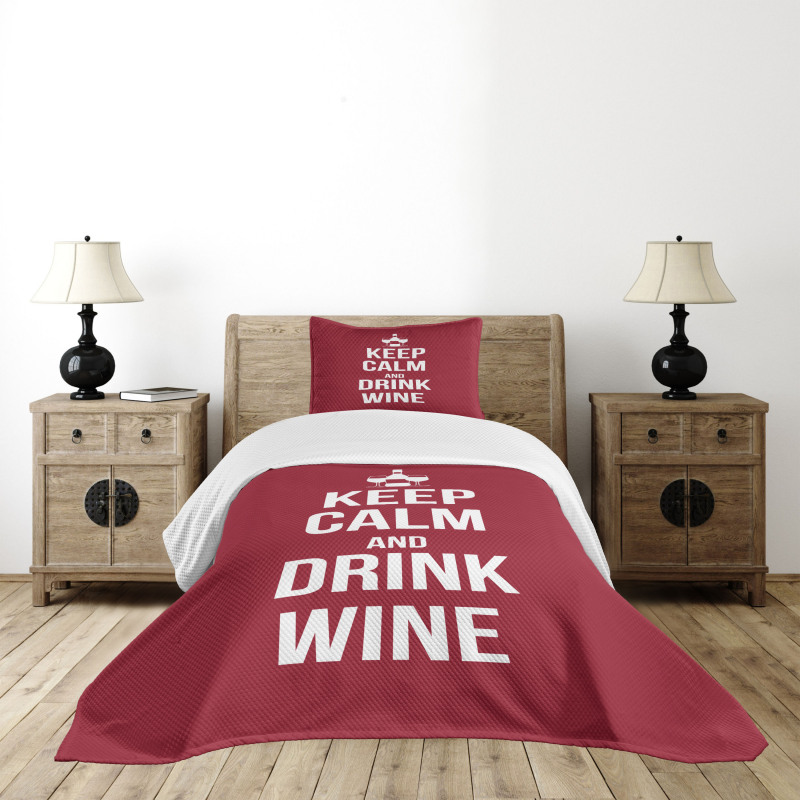 Drink Wine Slogan Bedspread Set