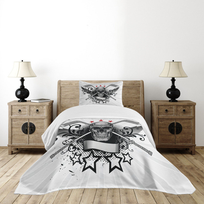 Skull with Sticks Stars Bedspread Set