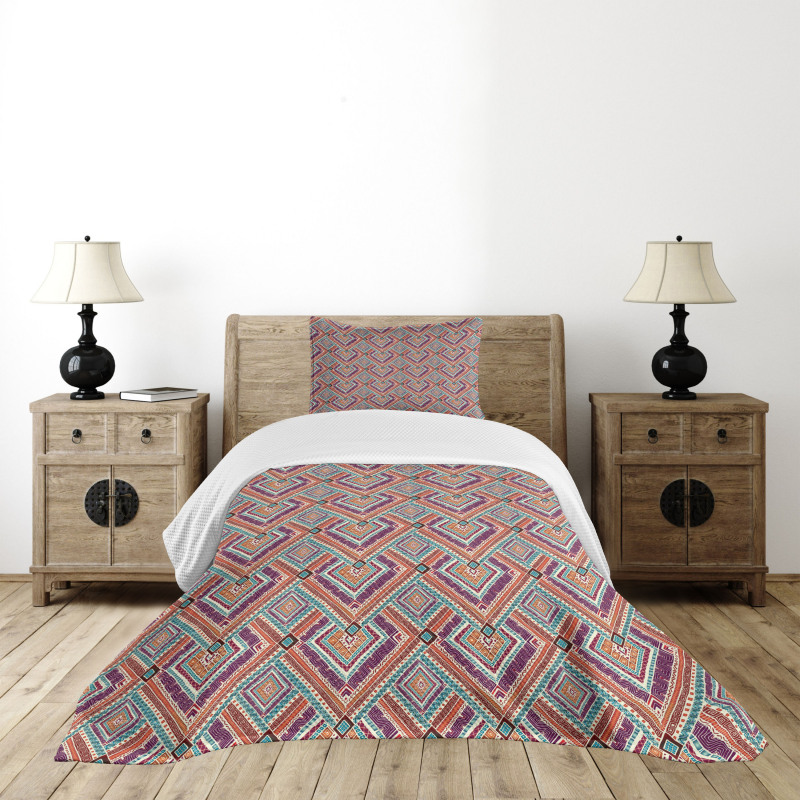 Colorful Rhombus Motif Bedspread Set