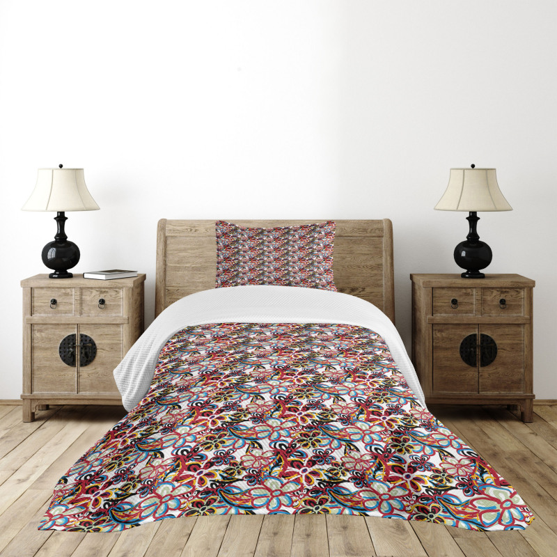 Cartoon Style Flowers Bedspread Set