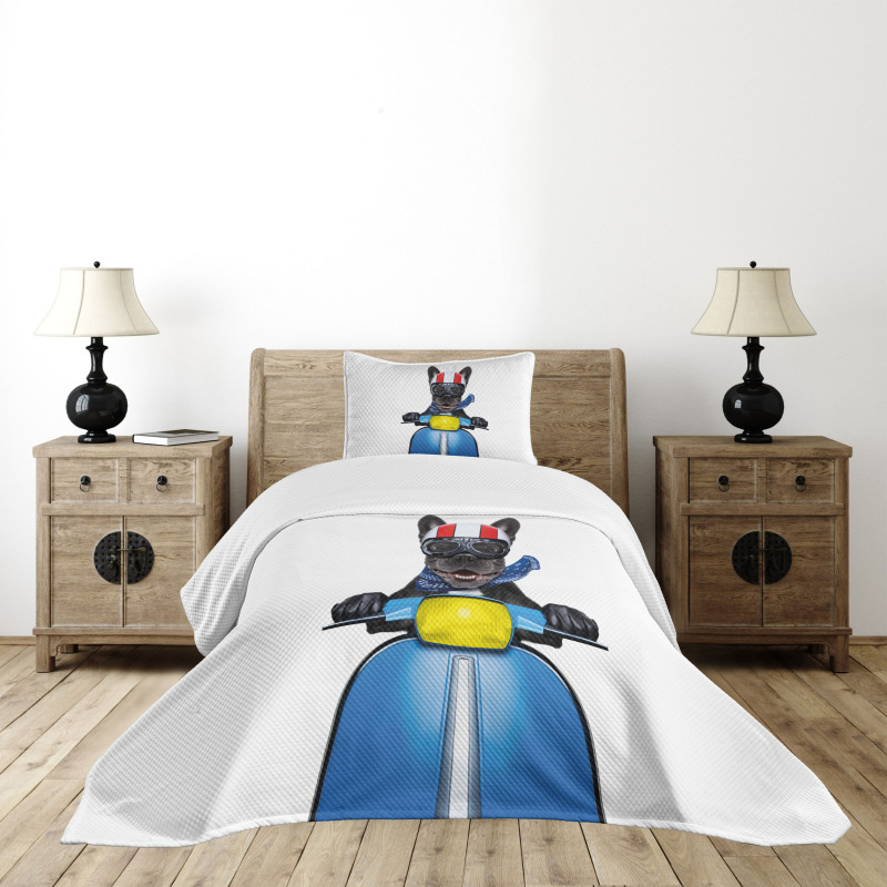 Bulldog on a Scooter Bedspread Set