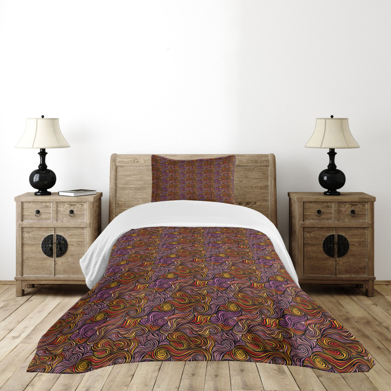 Wave Doodle Spirals Bedspread Set