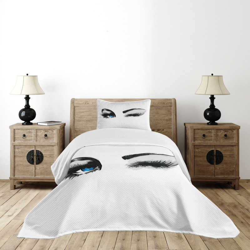 Flirty Young Woman Wink Bedspread Set