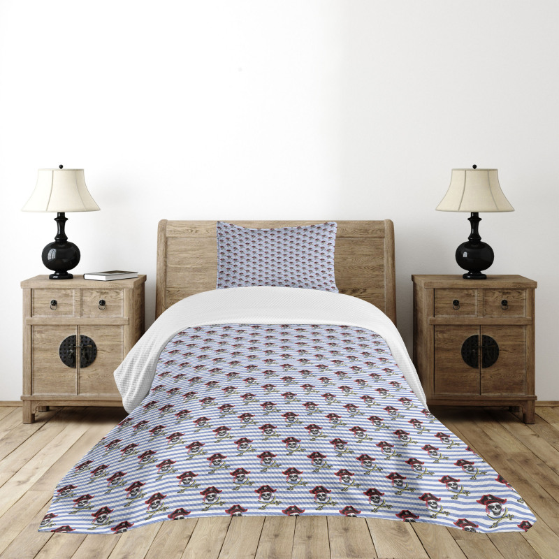 Jolly Roger on Stripes Bedspread Set