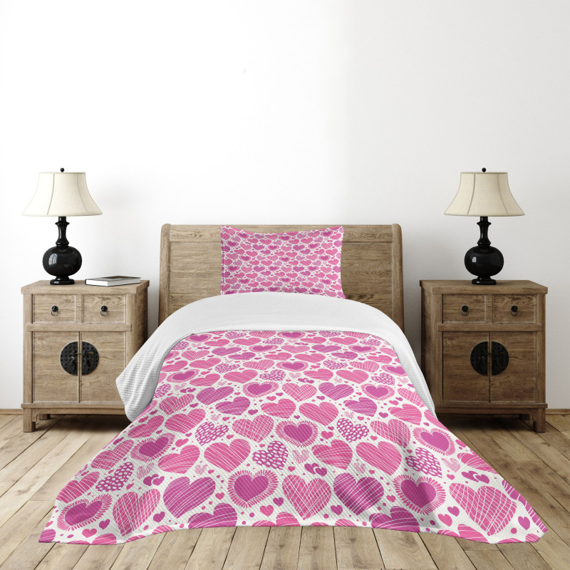 Pink Romantic Motifs Bedspread Set