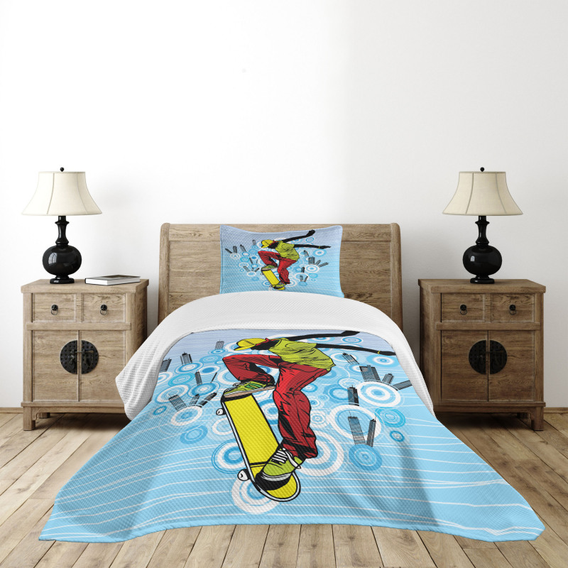 Teenager on Skateboard Bedspread Set