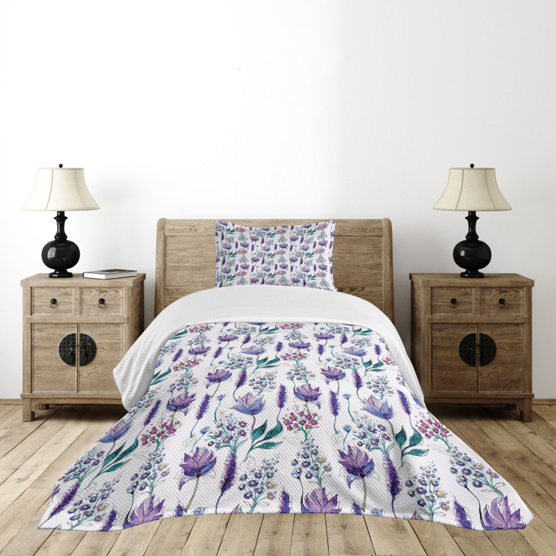 Botany Plants Watercolor Bedspread Set