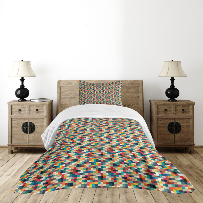 Colorful Squares Grid Bedspread Set