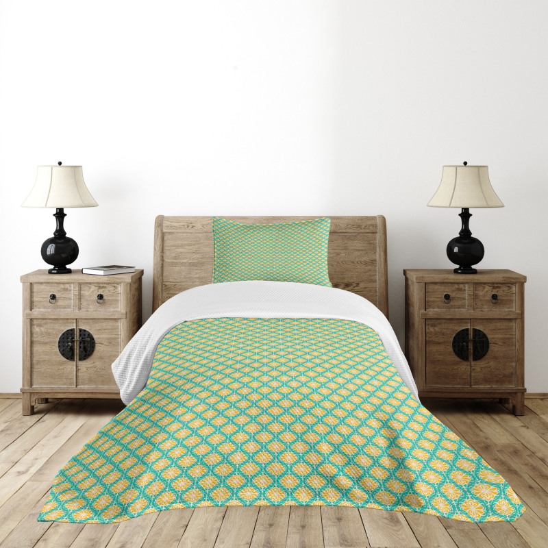 Floral Tile Art Motifs Bedspread Set