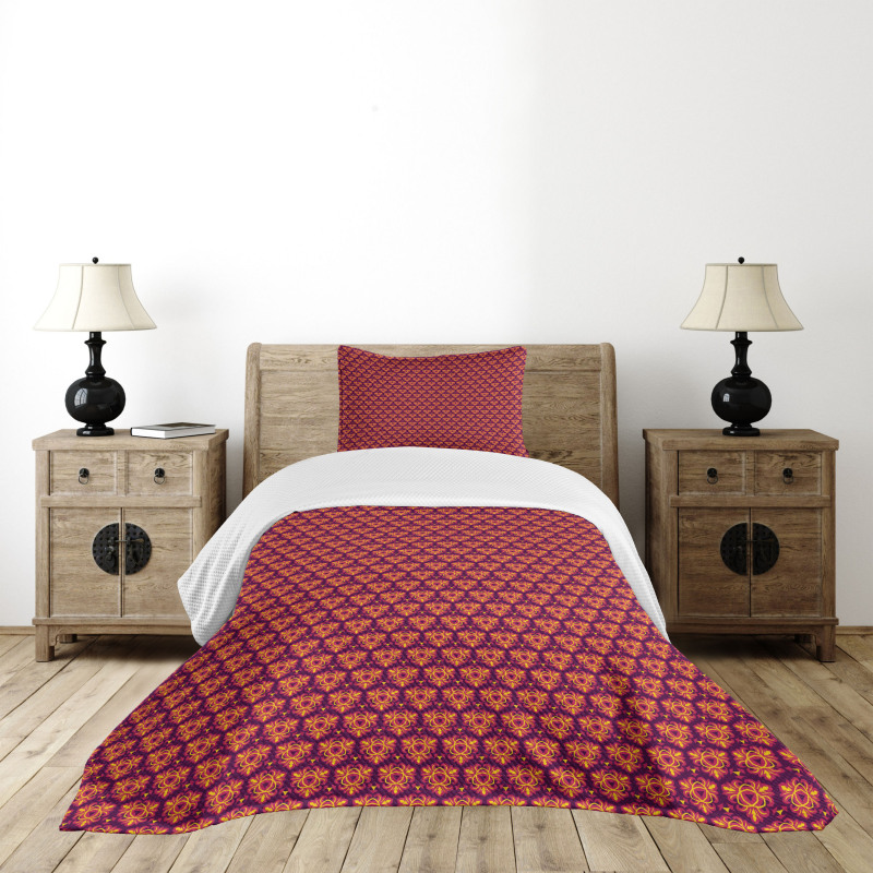 Symmetrical Floral Tile Bedspread Set