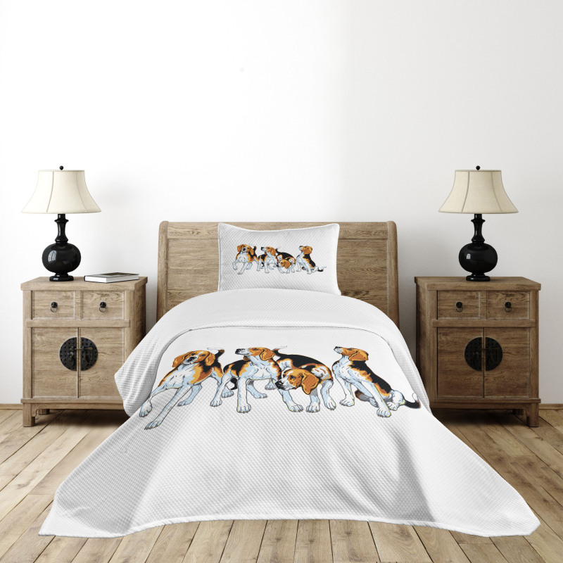 4 Beagle Hounds Play Bedspread Set