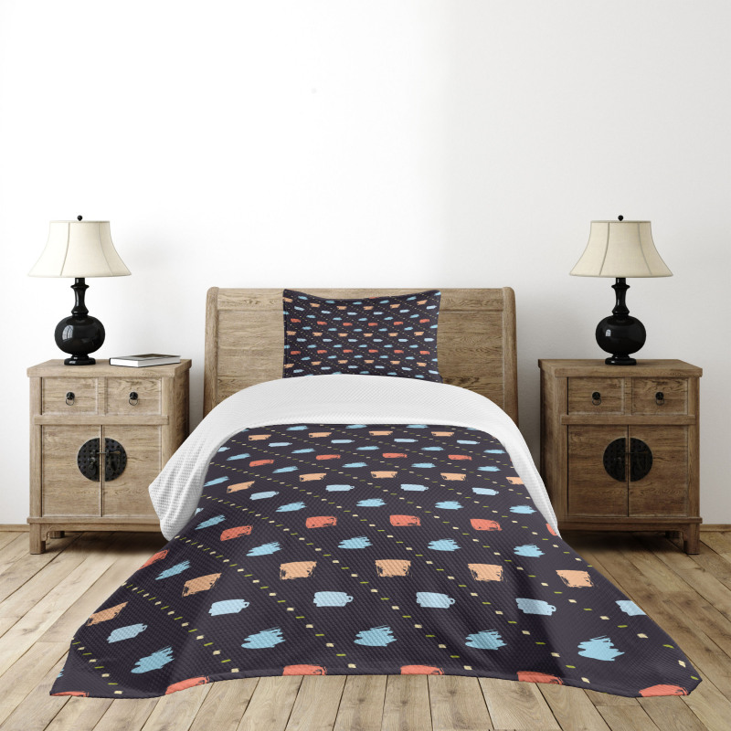 Hand Drawn Retro Image Bedspread Set