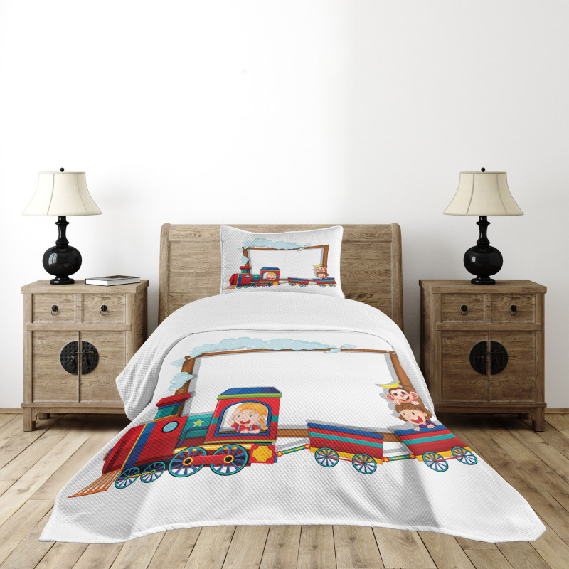 Children on Cartoon Train Bedspread Set