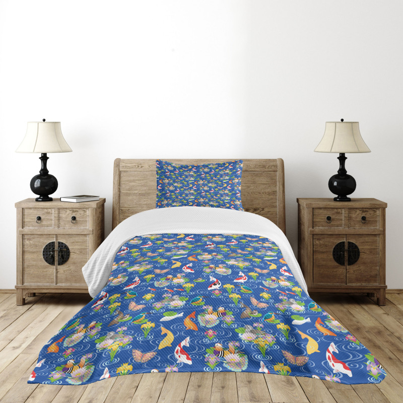 Traditional Koi Pond Bedspread Set