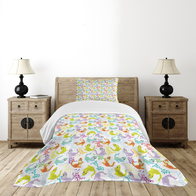 Friendly Cartoon Dragons Bedspread Set