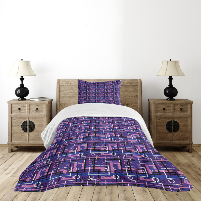 Maze Shapes Circles Bedspread Set