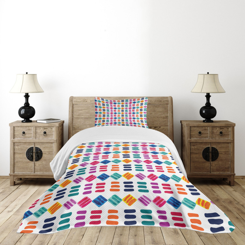 Watercolor Squares Lines Bedspread Set