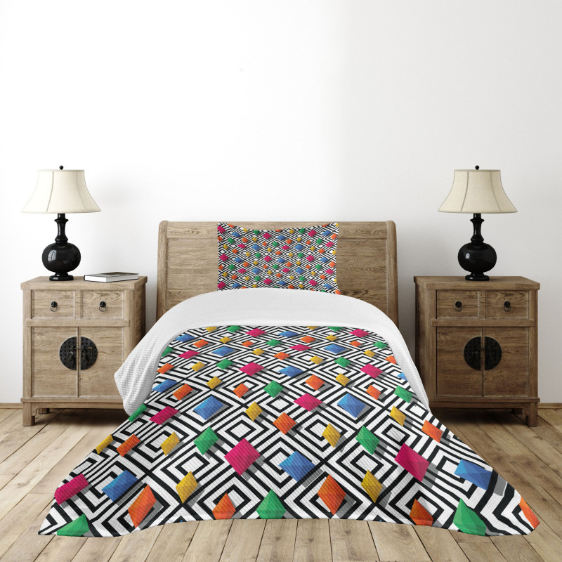 Colorful 3D Shapes Bedspread Set
