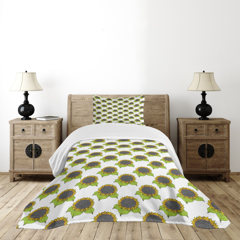 Spring Sunflower Sketch Bedspread Set