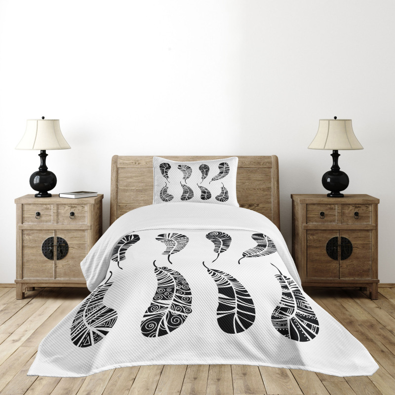 Monochrome Boho Motifs Bedspread Set