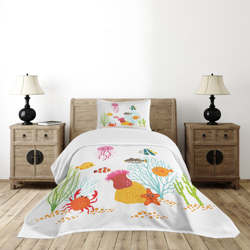 Cartoon Underwater Coral Bedspread Set