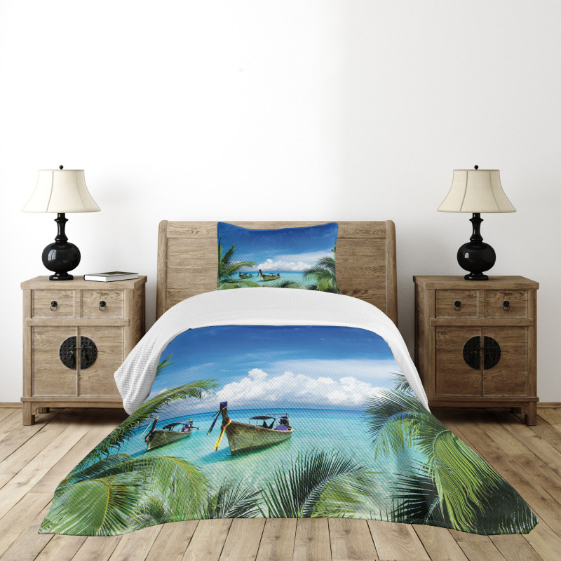 Palm Beach Fishing Boats Bedspread Set