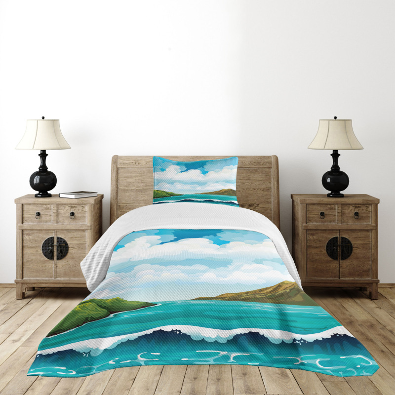 Waves Islands Blue Sky Bedspread Set