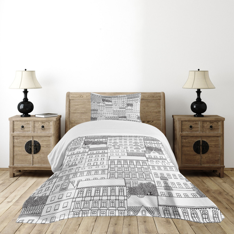 Hand Drawn Houses Town Bedspread Set