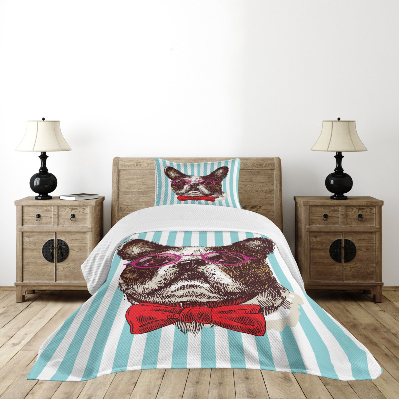 Pop Art Bulldog Sketch Bedspread Set