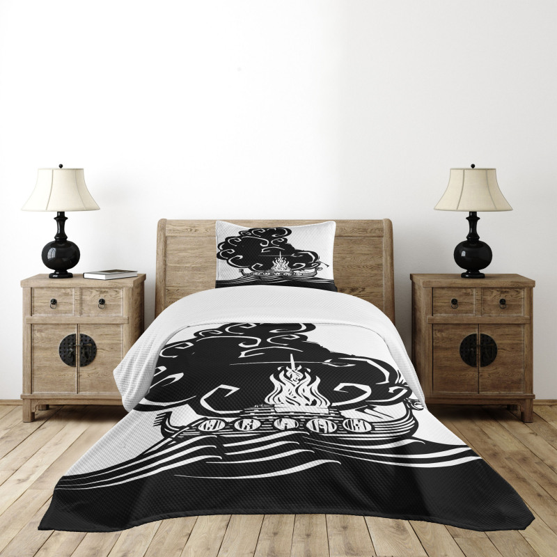 Viking Burning Longboat Bedspread Set