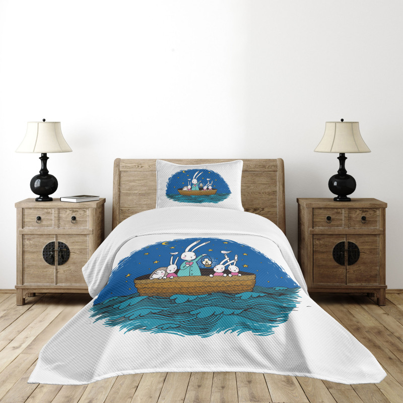 Bunnies Hedgehog in a Boat Bedspread Set